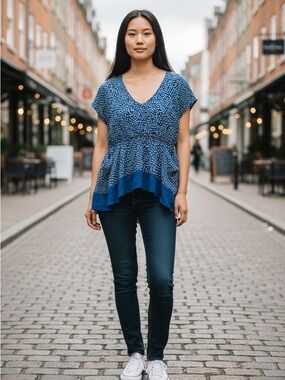 BCBGeneration Blue Dot-Pattern Blouse